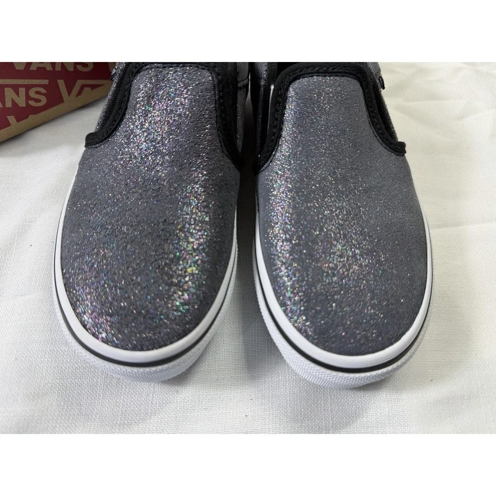 Vans Asher Slip On Shoes Girls 13 Shimmer Black Glitter Sneakers New Box